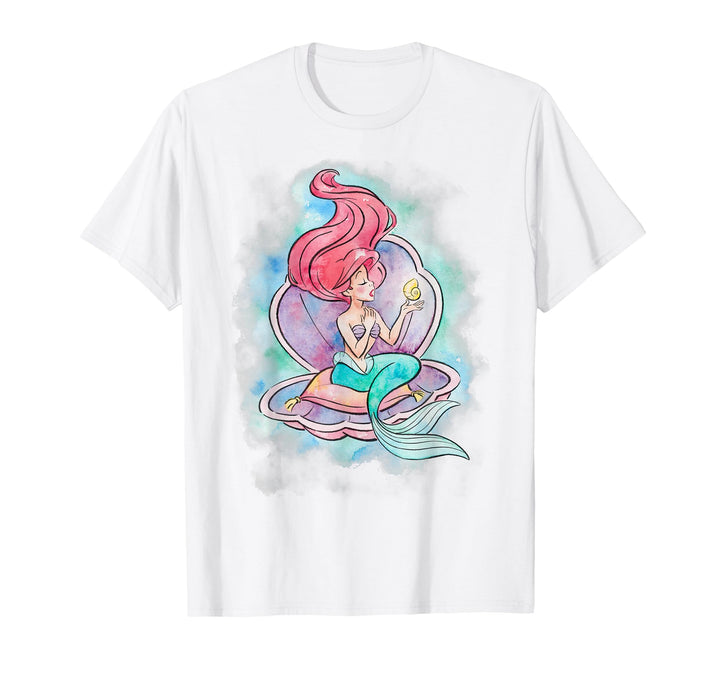 Disney Little Mermaid Ariel In Shell Watercolor T-Shirt