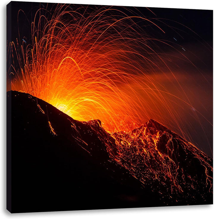 Pixxprint Bedrohlicher Vulkanausbruch, Format: 70x70 auf Leinwand, 70x70