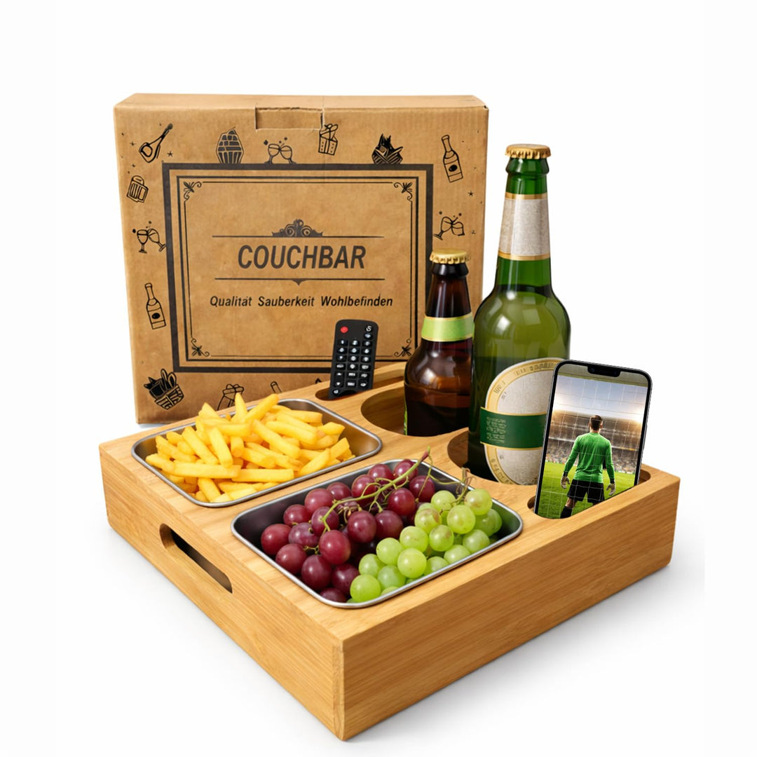 Couchbar aus Bambus Holz, Sofa Organizer auf dem Beistelltische Couchtisch, Couchbar Snackbox Ideal