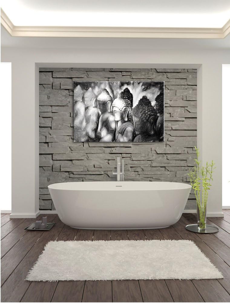 Pixxprint Buddha-Statuen in Einer Reihe / 100x70cm Leinwandbild bespannt auf Holzrahmen/Wandbild Kun