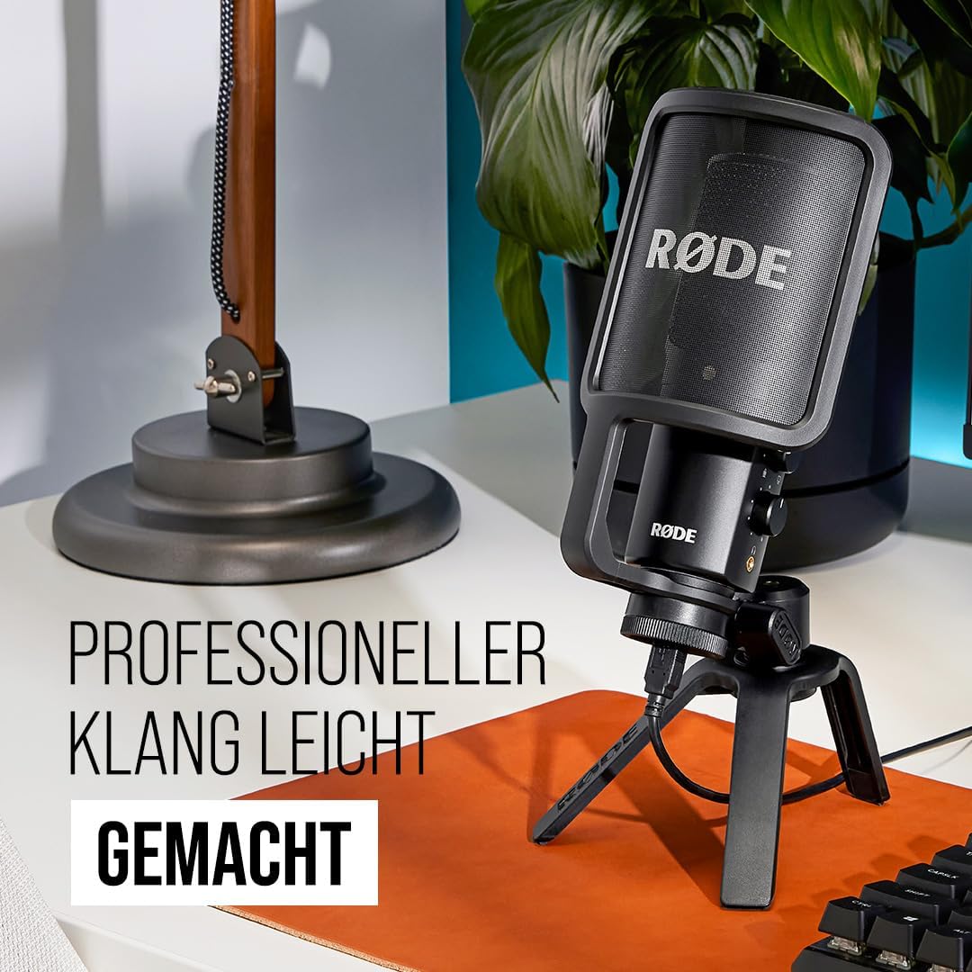 RØDE NT-USB vielseitiges USB-Kondensatormikrofon mit Studioqualität, Popfilter und Stativ für Stream
