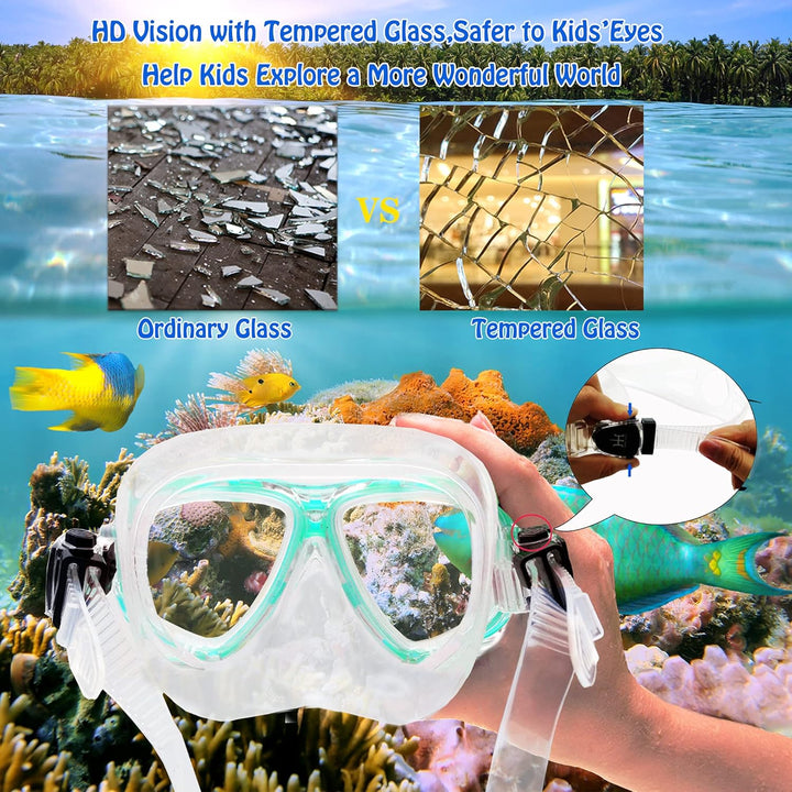 HH HHAO SPORT Schnorchelset Kinder mit Flossen, 180° Panorama Weitblick Taucherbrille Kinder, Verste