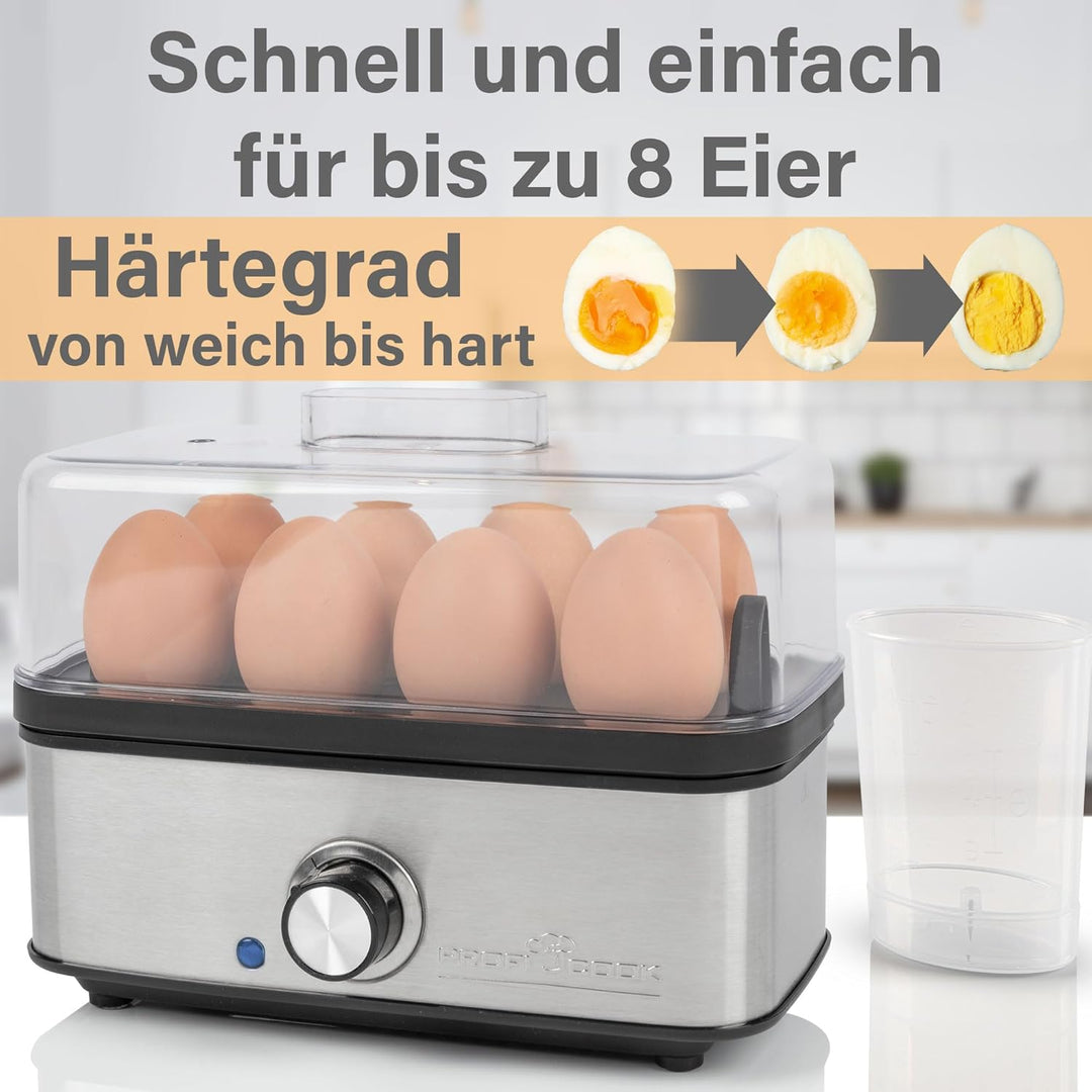 ProfiCook® Eierkocher für bis zu 8 Eier | Egg Cooker mit Omelett-/Pochier-Funktion | Egg Boiler mit