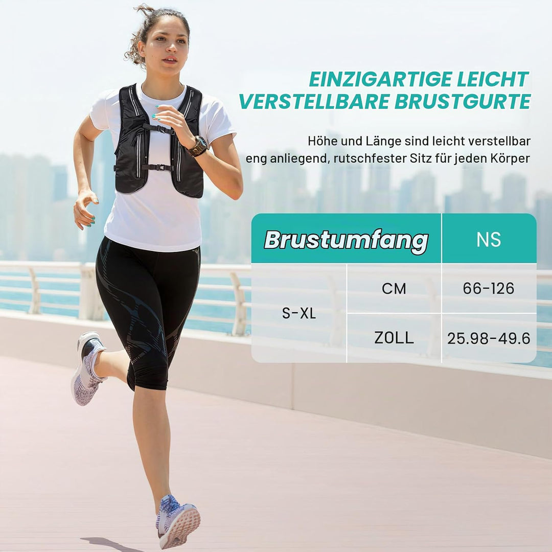 Nextyu Laufweste Damen &amp; Herren, Trinkrucksack mit 2 500ML Trinkflaschenfächern &amp; Grosse Handytasche