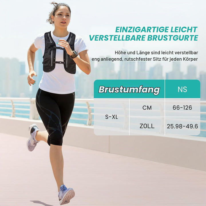 Nextyu Laufweste Damen &amp; Herren, Trinkrucksack mit 2 500ML Trinkflaschenfächern &amp; Grosse Handytasche