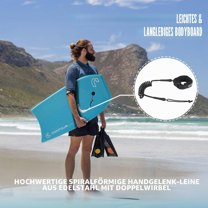 Body Boards for Beach Lightweight Durable Body Board with EPS Core Dual Channel Double Swivel Coiled