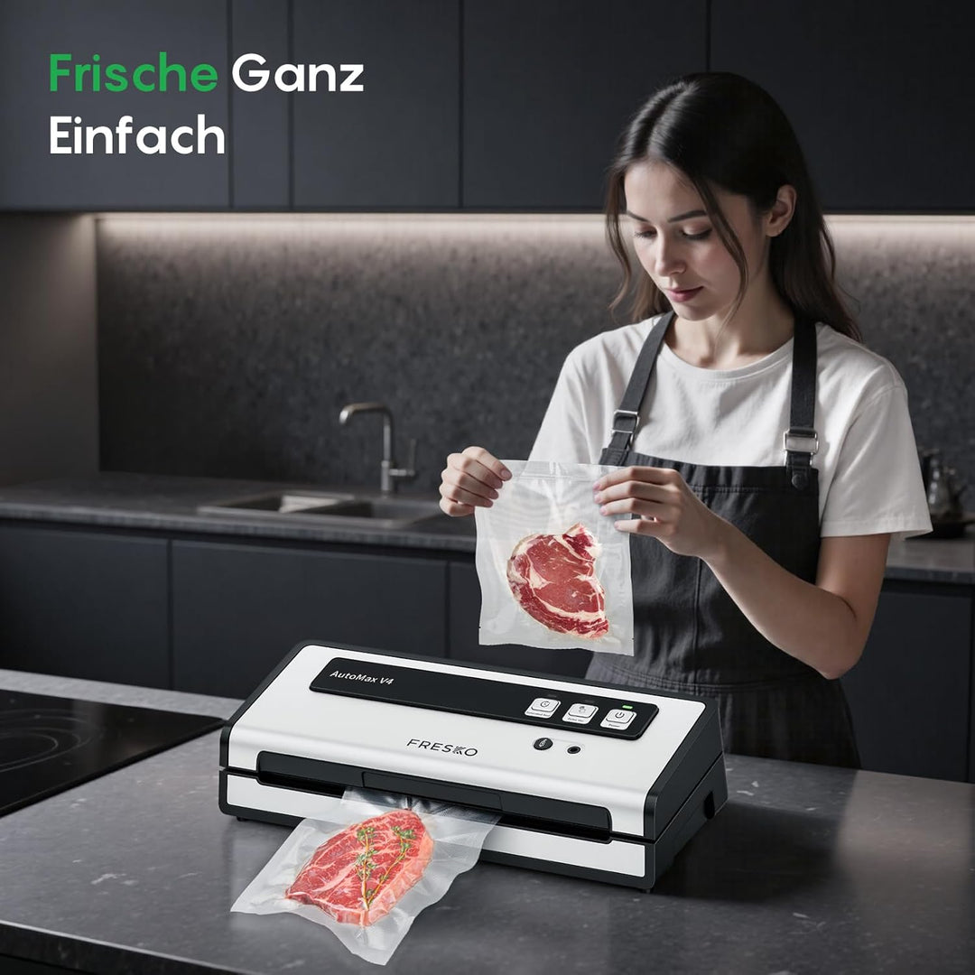 FRESKO Automatische Vakuumiergerät, 140W Vakuumierer mit Doppelte Heisssiegelung, Trocken-/Feuchtmod