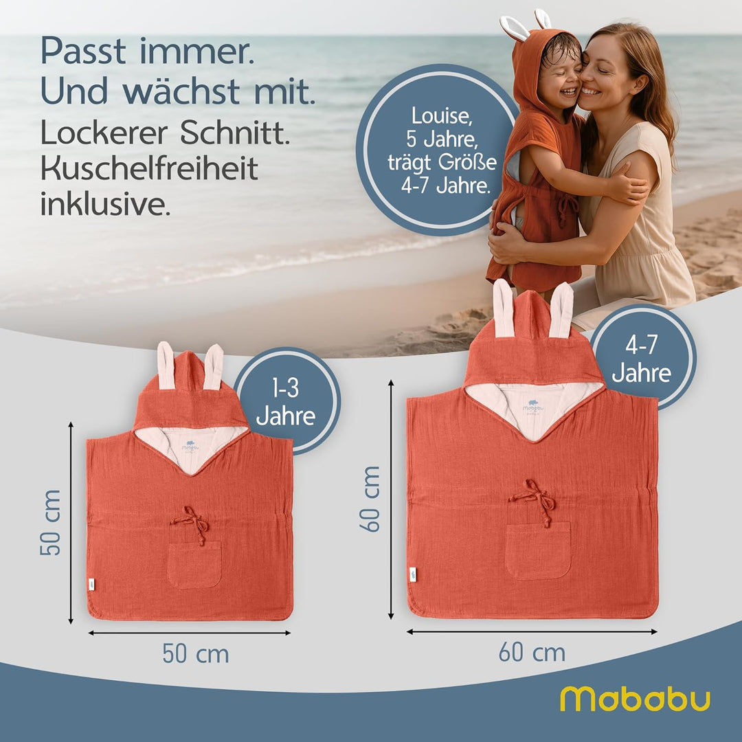 Mababu Badeponcho Baby & Kinder EXTRA weich (100% Bio-Baumwolle) | Kinder Badeponcho 1-7 Jahre| Hand