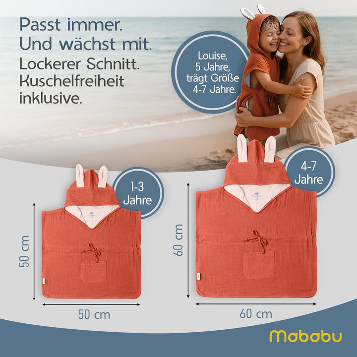 Mababu Badeponcho Baby & Kinder EXTRA weich (100% Bio-Baumwolle) | Kinder Badeponcho 1-7 Jahre| Hand
