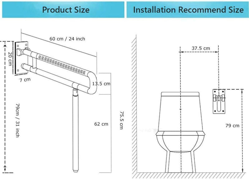 Klappbare Toiletten Aufstehhilfe WC Stützhilfe, Rutschfest Stützklappgriff Toiletten Stützgriff für