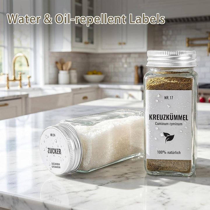 24pcs Gewürzgläser Eckig mit Aluminiumdeckel, 120ml Glasbehälter mit Streueinsatz, Luftdichte Gewürz