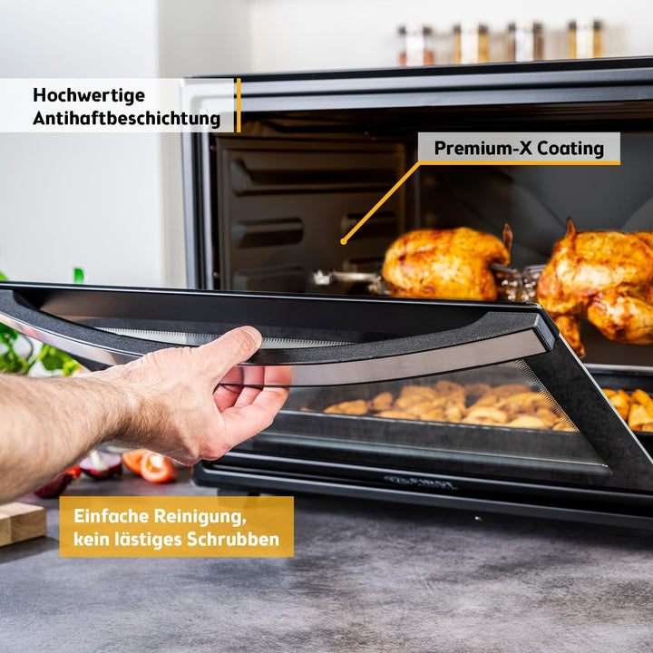 TZS First Austria Minibackofen, 2000 Watt, 60L, mit Innenbeleuchtung, Umluft-Funktion, Drehspiess fü