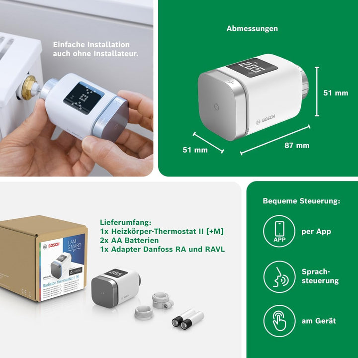 Bosch Smart Home Heizkörperthermostat II [+M], smartes Thermostat, Flexible Nutzung im Bosch Smart H