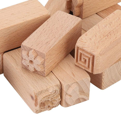 16pcs Holzstempel Holzblockdruck Briefmarken Stilvolle Border Pattern Holzstempel für Blockdruck auf