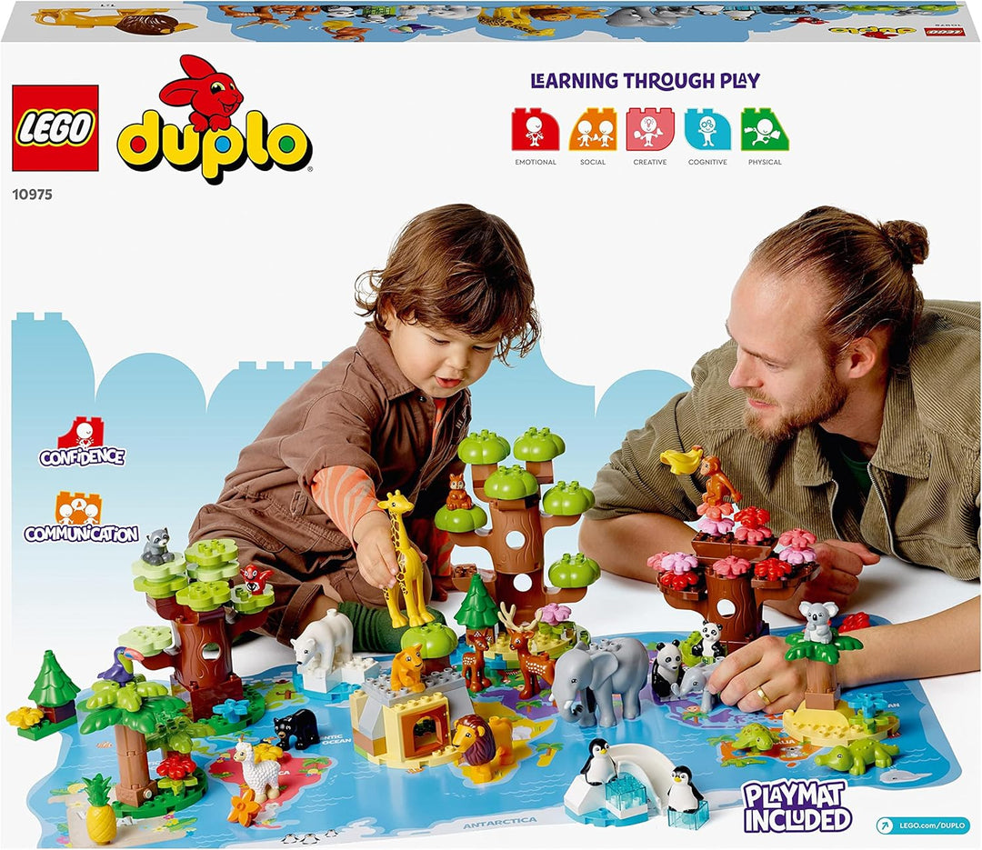 LEGO 10975 DUPLO Wilde Tiere der Welt Zoo Spielzeug mit Sound, mit 22 Tierfiguren und Steine, Lernsp