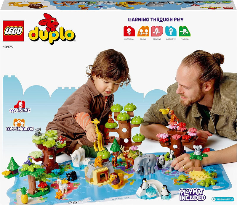 LEGO 10975 DUPLO Wilde Tiere der Welt Zoo Spielzeug mit Sound, mit 22 Tierfiguren und Steine, Lernsp