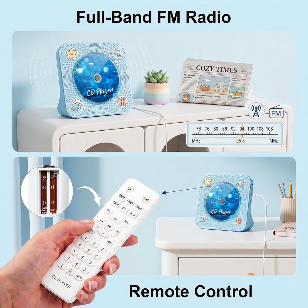 Gueray CD Player Bluetooth CD-Player mit Lautsprecher Unterstützt Fernbedienung Anzeige FM Radio mit