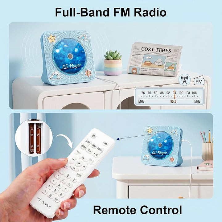 Gueray CD Player Bluetooth CD-Player mit Lautsprecher Unterstützt Fernbedienung Anzeige FM Radio mit