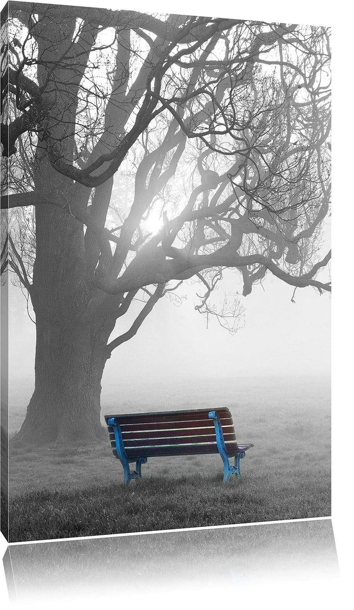 Pixxprint Einsame Bank im Nebel schwarz/weiss als Leinwandbild/Grösse: 100x70 / Wandbild/Kunstdruck/