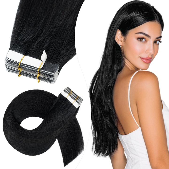Elailite 10 Stück Tape Extensions Echthaar (15g) + 10 Pcs Invisible Klebeband Haarverlängerung Klebe