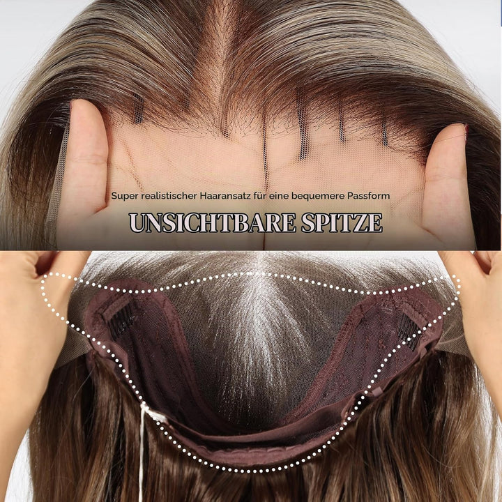 HAIRCUBE 13x6 HD Synthetische Lace-Front-Perücke, 24 Zoll Ombre Gritty Blonde Lange Lockige Stufenpe