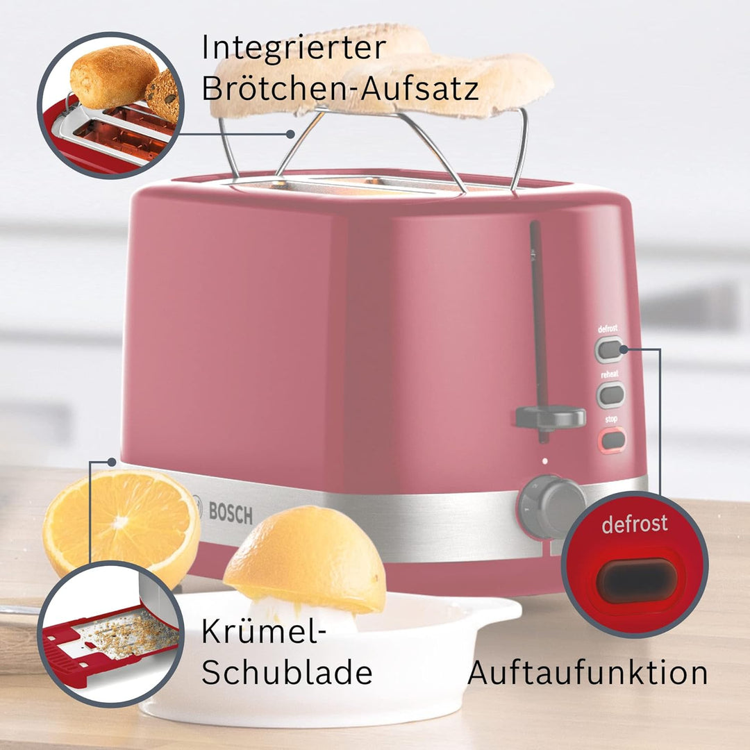 Bosch Kompakt Toaster ComfortLine TAT6A514, für 2 Scheiben, integrierter Brötchenaufsatz, mit Auftau
