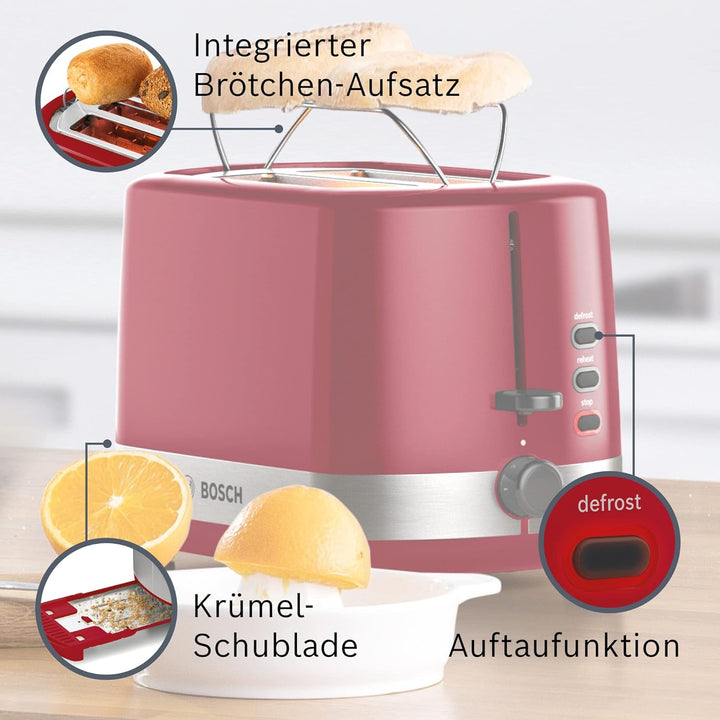 Bosch Kompakt Toaster ComfortLine TAT6A514, für 2 Scheiben, integrierter Brötchenaufsatz, mit Auftau
