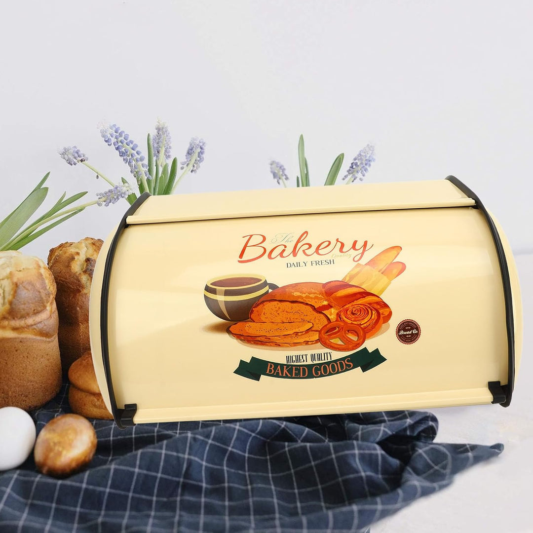 Metall Brotkasten, 14.5 x23x34.5cm Brot Aufbewahrung Behälter mit Aufrolldeckel, Retro Brotbox aus M