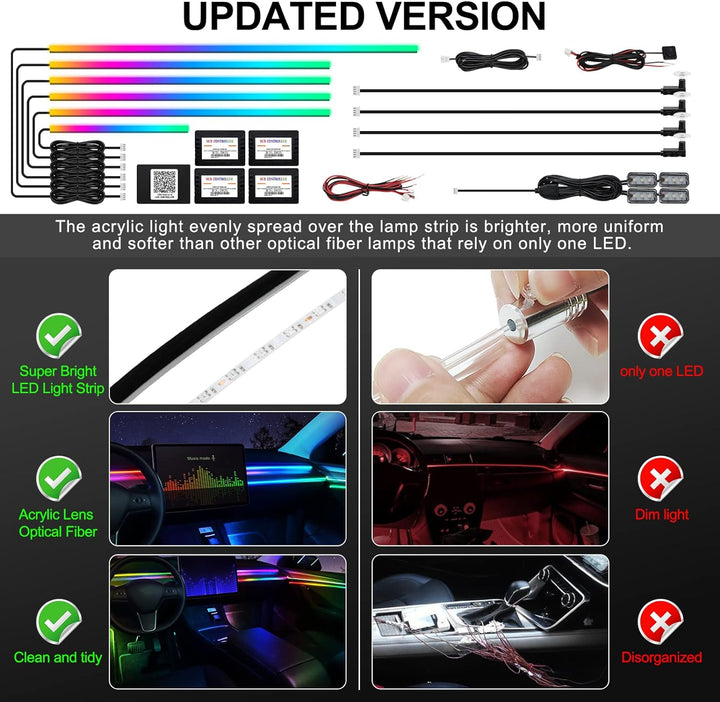 Dreamcolor Acrylic Interior Car LED Strip Light with Wireless APP, RGB 14 in 1 with 175 inches 593 L