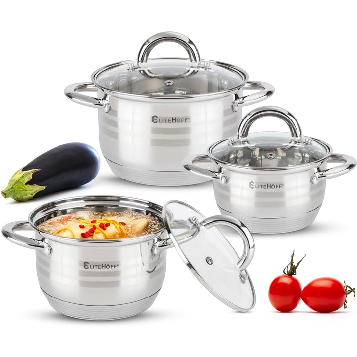 EliteHoff Topfset Induktion 6-teilig, Kochtopf Set mit Glasdeckel, 7-lagiger Edelstahl Topf Set Indu