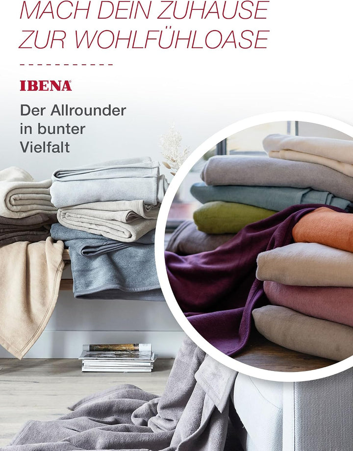 Ibena Porto Decke 150x200 cm – Baumwollmix weich, warm &amp; waschbar, Kuscheldecke cognac einfarbig 150