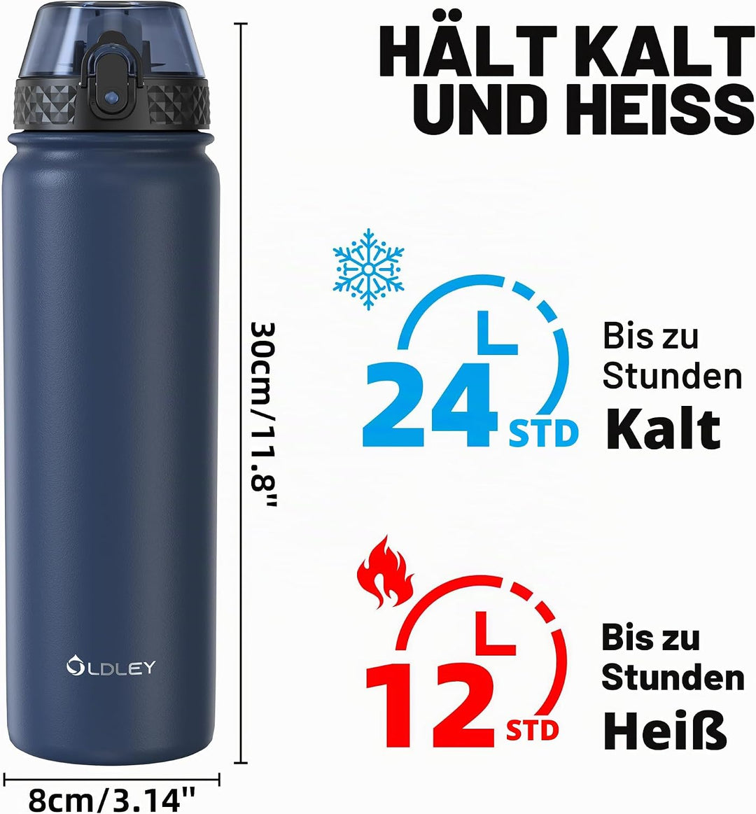 OLDLEY Edelstahl Trinkflasche mit Strohhalm, 1L Isolierte Trinkflasche, Thermosflasche BPA-freie - A