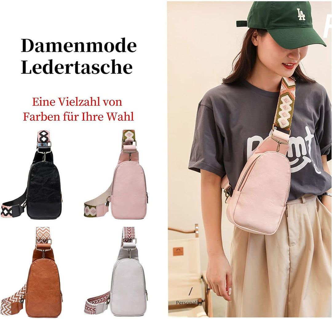 EINYNIUER Brusttasche Damen Sling Bag, PU Leder Crossbody Bag Klein Umhängetasche Frauen Schultertas