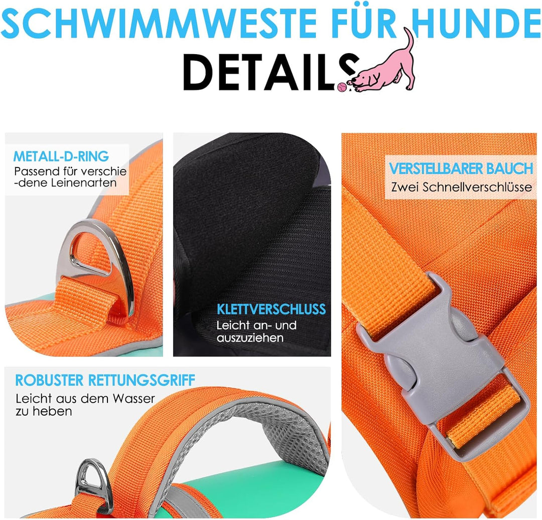 AOFITEE Schwimmweste Hund Mittel, Hoher Auftrieb Hundeschwimmweste Hai, Verstellbar & Ripstop Rettun