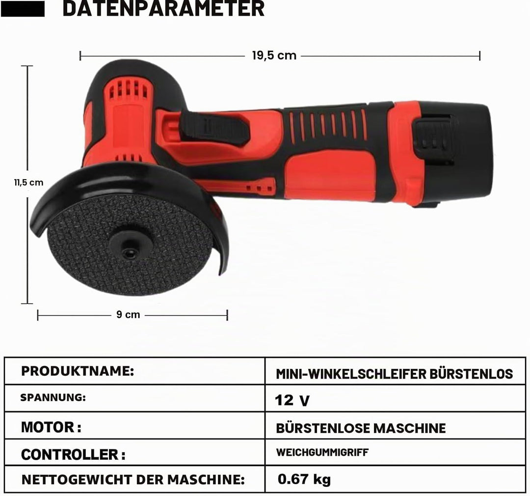 Mini Akku-Winkelschleifer, Multifunktional Doppelbatterie Akku Flex mit Leistungsstarker Motor, 7 Sc
