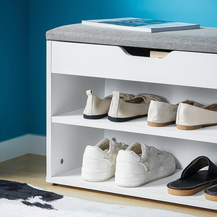 SoBuy FSR25-HG Schuhbank mit Sitzfläche Sitzbank Schuhregal Schuhschrank, Schuhtruhe Hellgrau BHT ca