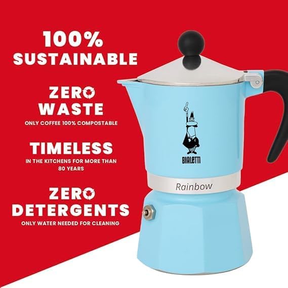 Bialetti Espressokocher Primavera Rainbow 6 Tassen blau 6 Cups Blau, 6 Cups Blau