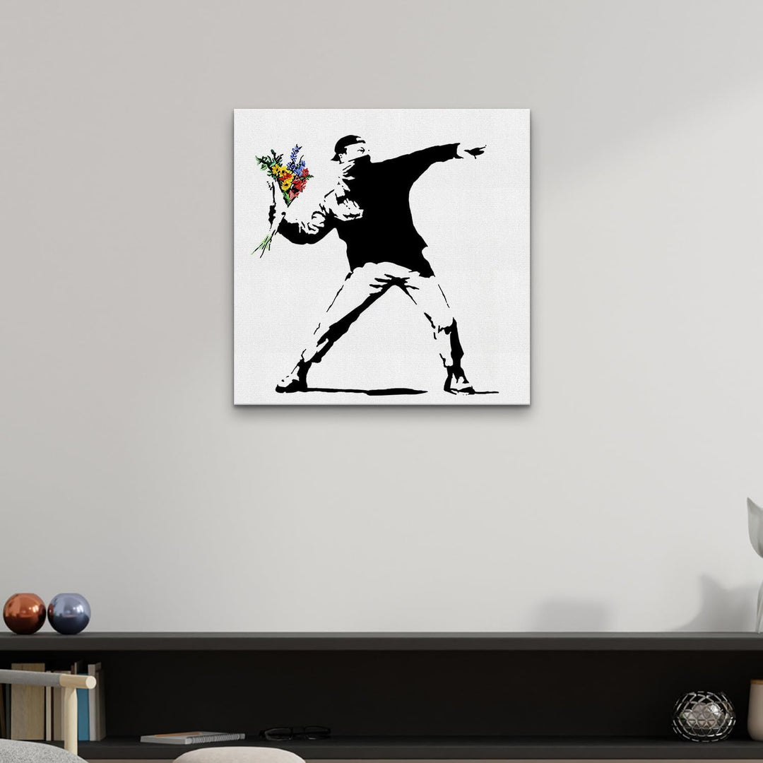 Giallobus - Gemälde - Banksy - - Standardleinwand - 70x70-15 - Blumenkrug - Bereit zum Aufhängen - M