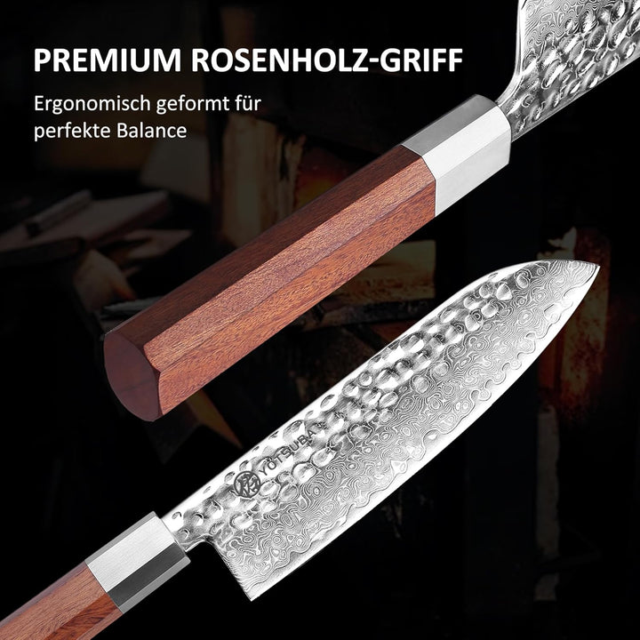 YOTSUBA Damascus Japanese Santokumesser 18cm, Extra Scharfe Japanische Küchenmesser Messerklinge mit