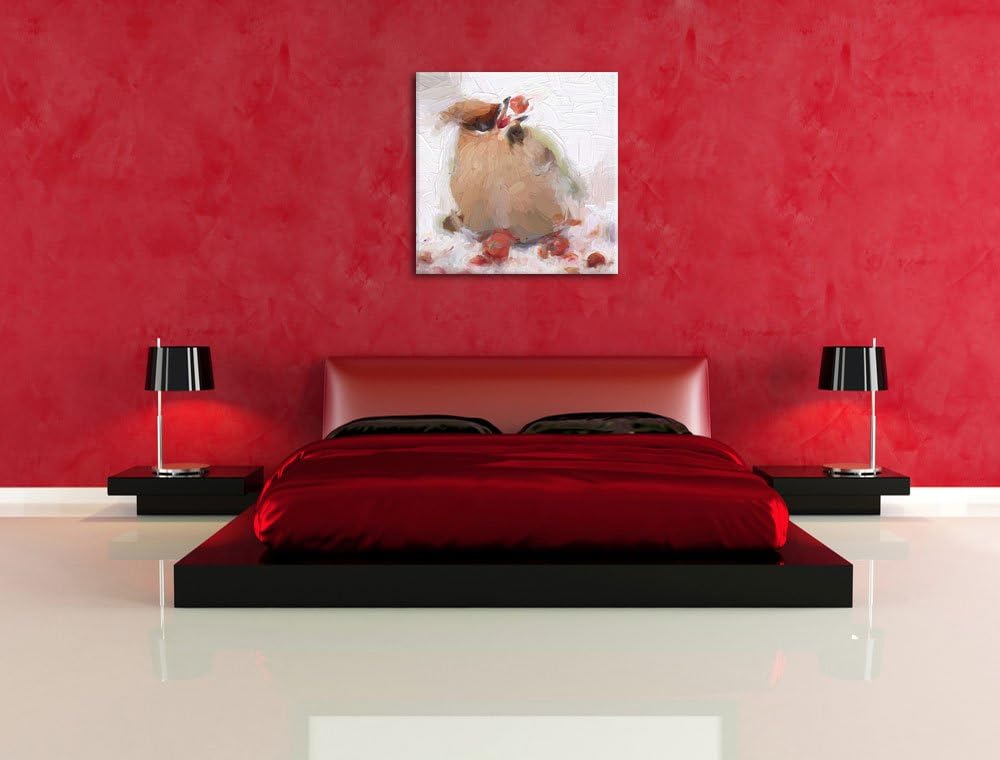 Pixxprint Kleiner Vogel im Schnee Pinsel Effekt, Format: 70x70 auf Leinwand, 70x70