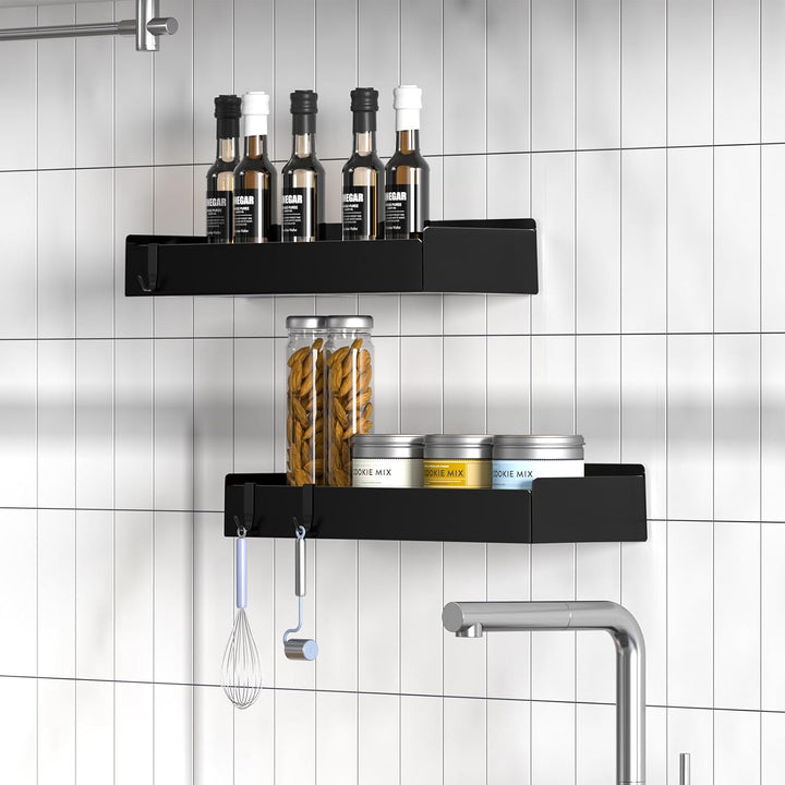 Wisfame Duschablage Ohne Bohren, 2 Stück Rostfreie Badezimmer Organizer, 30cm Duschregal mit 8 Haken