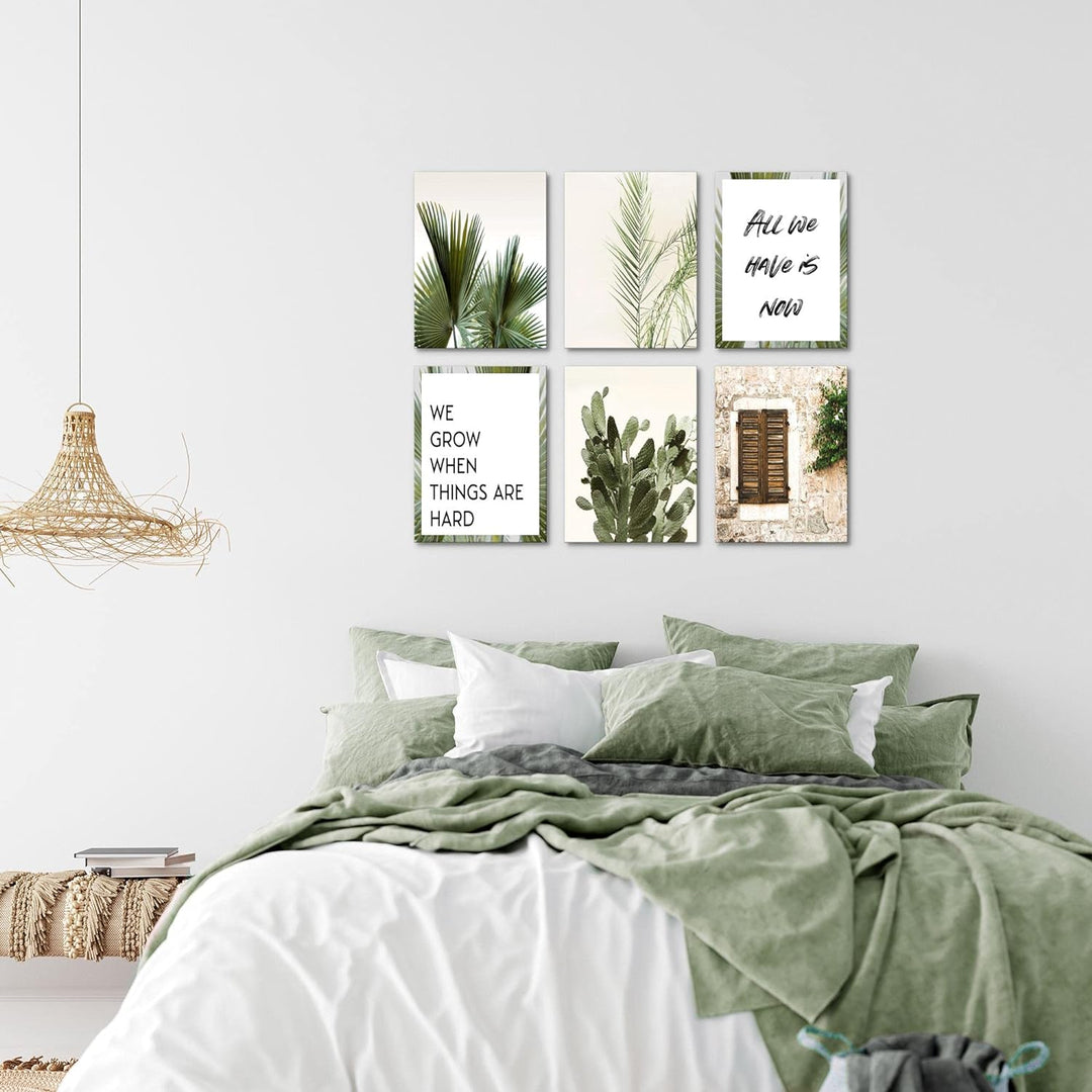 Novart Set Wandbilder - KEIN EXTRA RAMEN BENÖTIGT - Wohnzimmer Schlafzimmer - Bilder Modern Palmen -