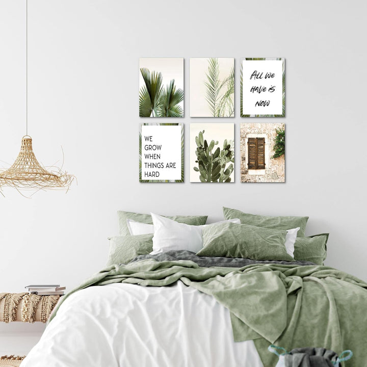 Novart Set Wandbilder - KEIN EXTRA RAMEN BENÖTIGT - Wohnzimmer Schlafzimmer - Bilder Modern Palmen -