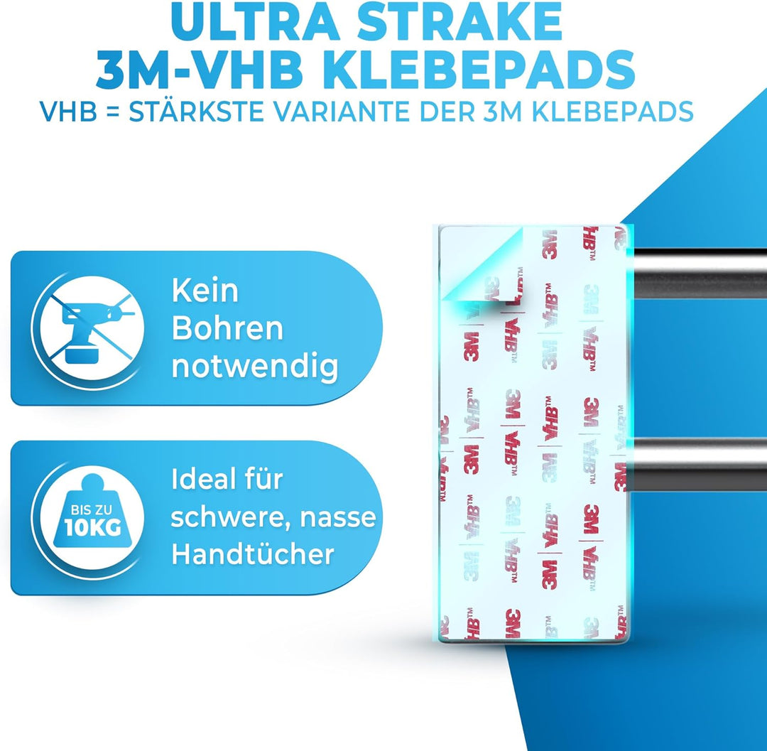 LOBUX® - Handtuchhalter ohne Bohren – 60cm, Edelstahl rostfrei – Handtuchhalter Bad doppelt, selbstk