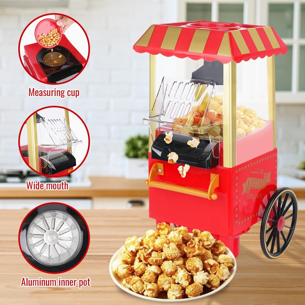 Popcornmaschine, Retro Heissluft Popcorn Maker für fettfreies & ölfreies Popcorn, Gesunde Popcorn Ma