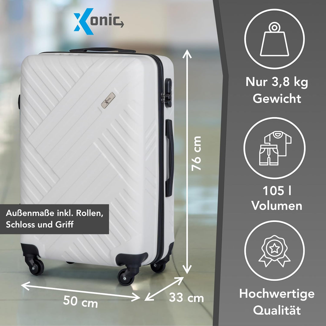 Xonic Design Reisekoffer - ABS Hartschalen Koffer mit 360° Leichtlauf-Rollen - hochwertiger Trolley