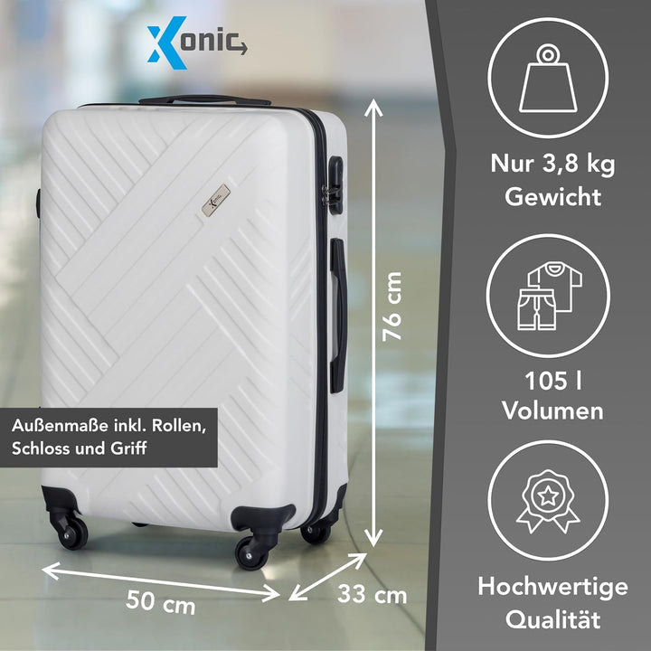 Xonic Design Reisekoffer - ABS Hartschalen Koffer mit 360° Leichtlauf-Rollen - hochwertiger Trolley