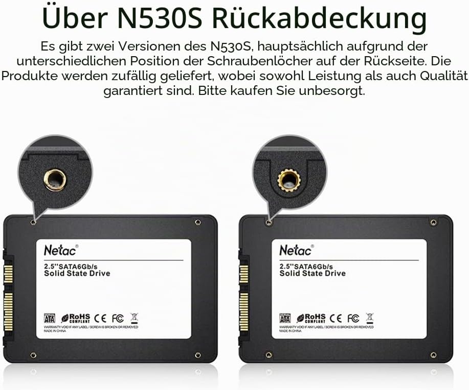 Netac SSD 120GB, SSD Festplatte Intern Sata 3.0 2,5 Zoll für Laptop, PC, Desktop, (N530S, Schwarz, 3