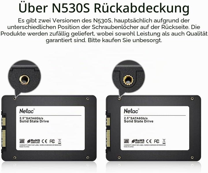 Netac SSD 120GB, SSD Festplatte Intern Sata 3.0 2,5 Zoll für Laptop, PC, Desktop, (N530S, Schwarz, 3