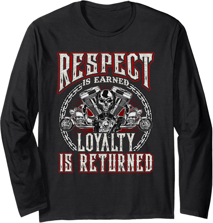 Respect Loyalty Club Brothers Skull Biker Gift Motorcycle Langarmshirt